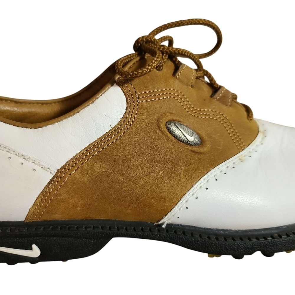 NIKE Zoom Air Golf Sneakers White And Tan Colorblock Spikes 7M - Picture 9 of 14
